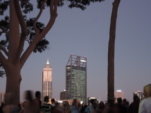 Night time view of Perth CBD buildings