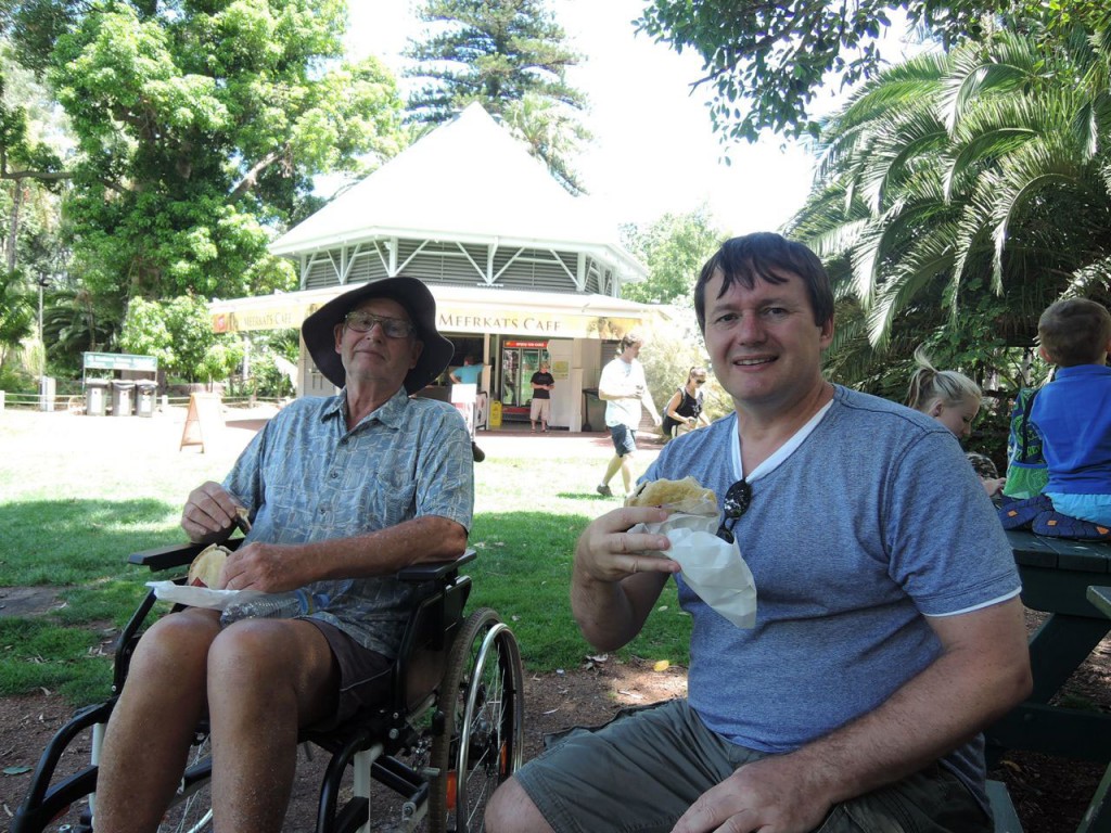 Nigel & Grant having meat pies at the zoo