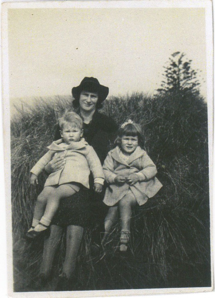 A cold day at the beach. Emma with Grant and Barbara.