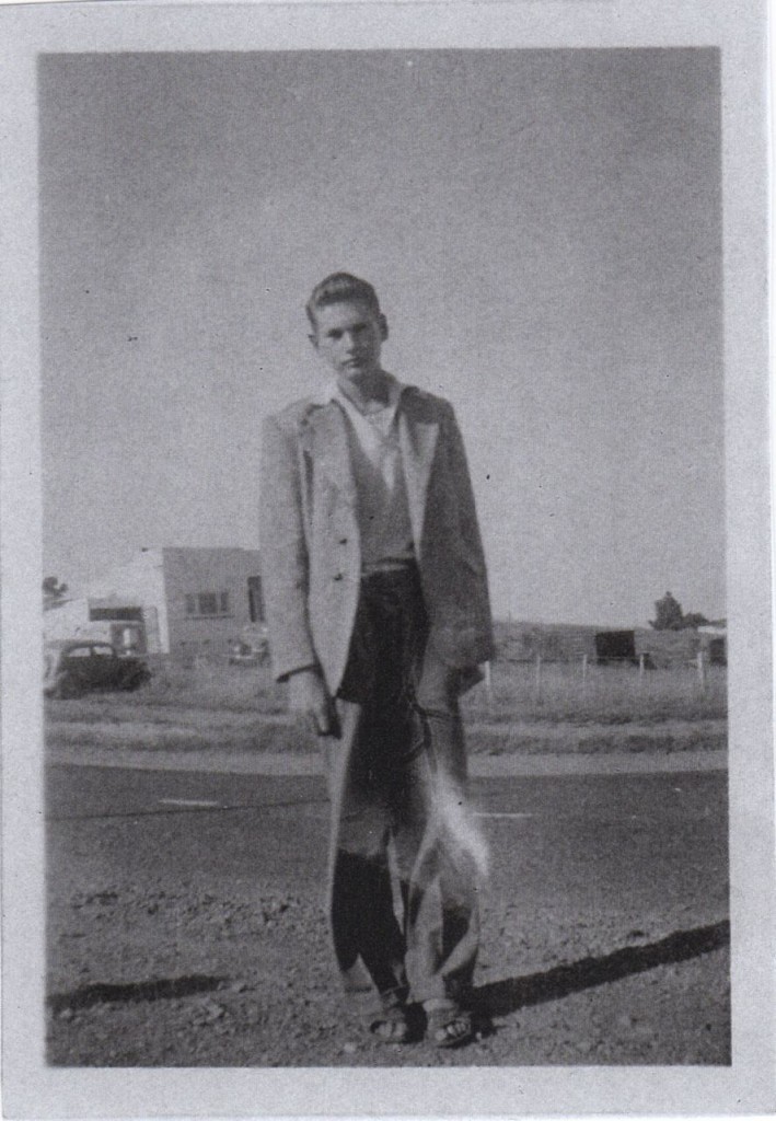 Grant all dressed up to see the Queen. Outside Boyds, 1953.